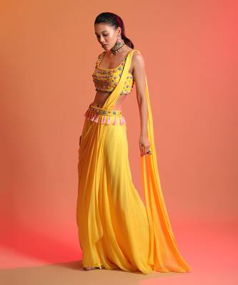 Yellow Sharara Saree With Blouse 1