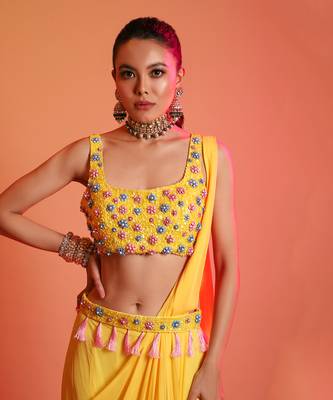 Yellow Sharara Saree With Blouse 2