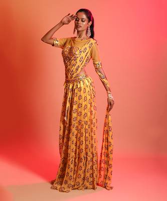 Mustard Saree With Blouse 1