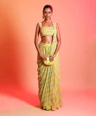 Yellow Sharara Saree With Blouse 1