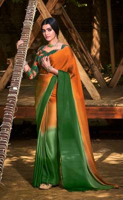 Classic Looking 3D Velvet Print Work Chiffon Sarees with Sequins work on border 1