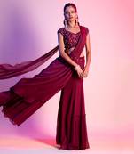 Maroon Sharara Saree With Blouse