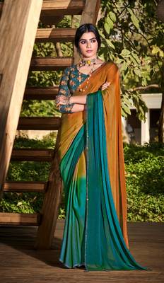 Classic Looking 3D Velvet Print Work Chiffon Sarees with Sequins work on border 1