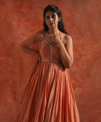 Orange Bandhani Printed Anarkali And Dupatta 2