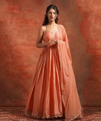 Orange Bandhani Printed Anarkali And Dupatta 1