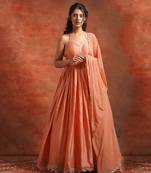 Orange Bandhani Printed Anarkali And Dupatta