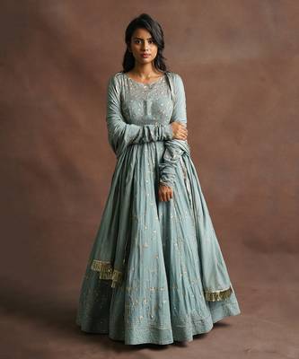 Aqua Blue Jhal Work Anarkali  1