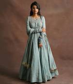 Aqua Blue Jhal Work Anarkali 