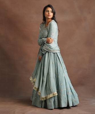 Aqua Blue Jhal Work Anarkali  2