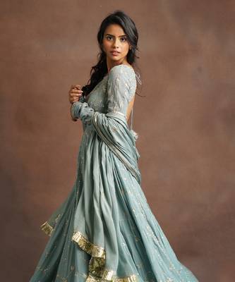 Aqua Blue Jhal Work Anarkali  3