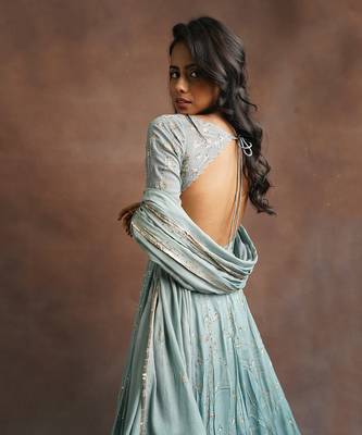 Aqua Blue Jhal Work Anarkali  4