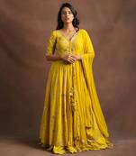 Lemon Yellow Embroidered Jacket With Skirt And Dupatta