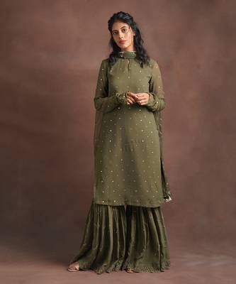 Olive Green Tunic And Palazzo Set 1