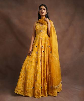 Yellow Jhal Embroidered Anarkali Set 1