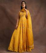 Yellow Jhal Embroidered Anarkali Set