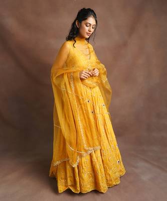 Yellow Jhal Embroidered Anarkali Set 2