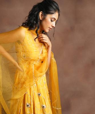 Yellow Jhal Embroidered Anarkali Set 3