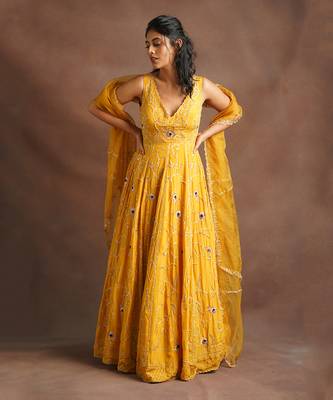 Yellow Jhal Embroidered Anarkali Set 4