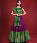 Plum Purple or Green Woven Banarasi Silk Wedding Lehenga with Blouse