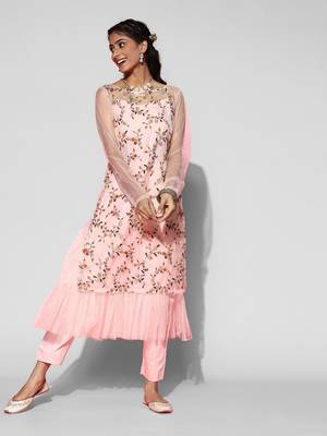 Pink embroidered net salwar 1
