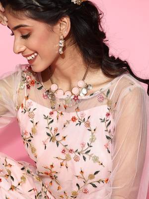 Pink embroidered net salwar 4