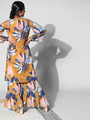 Mustard floral print georgette salwar 2