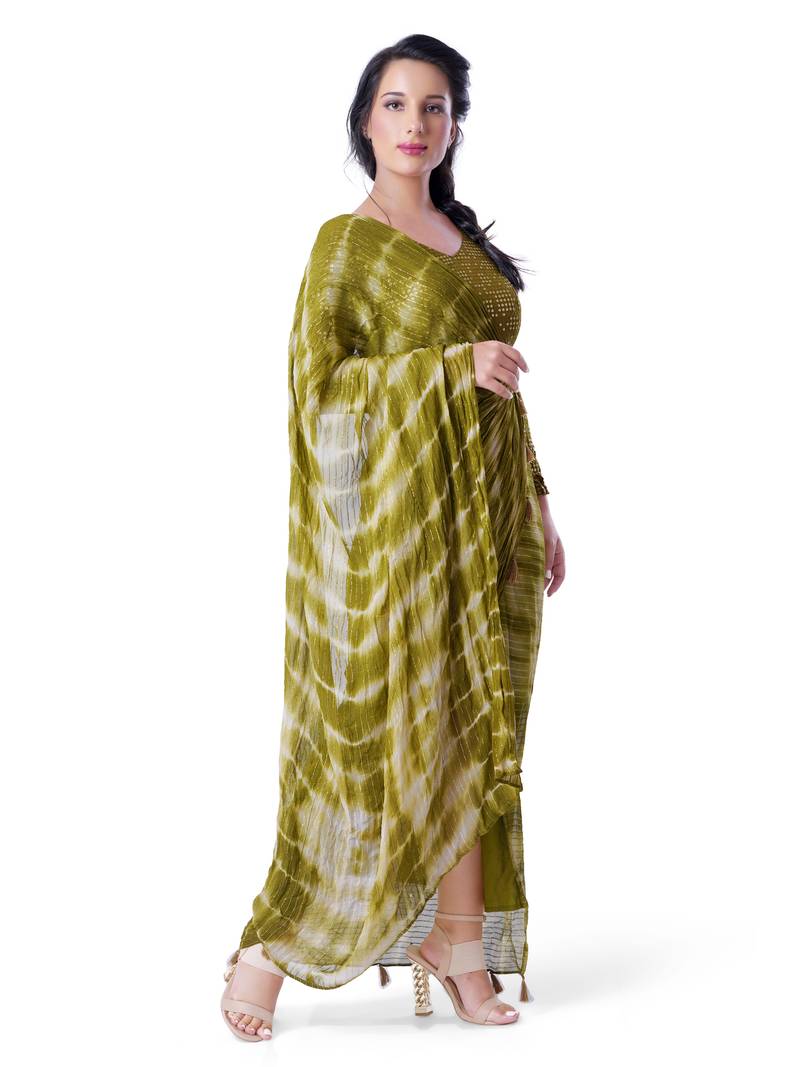 Trab Life Olive Green Half Saree Indo Western Style Gown