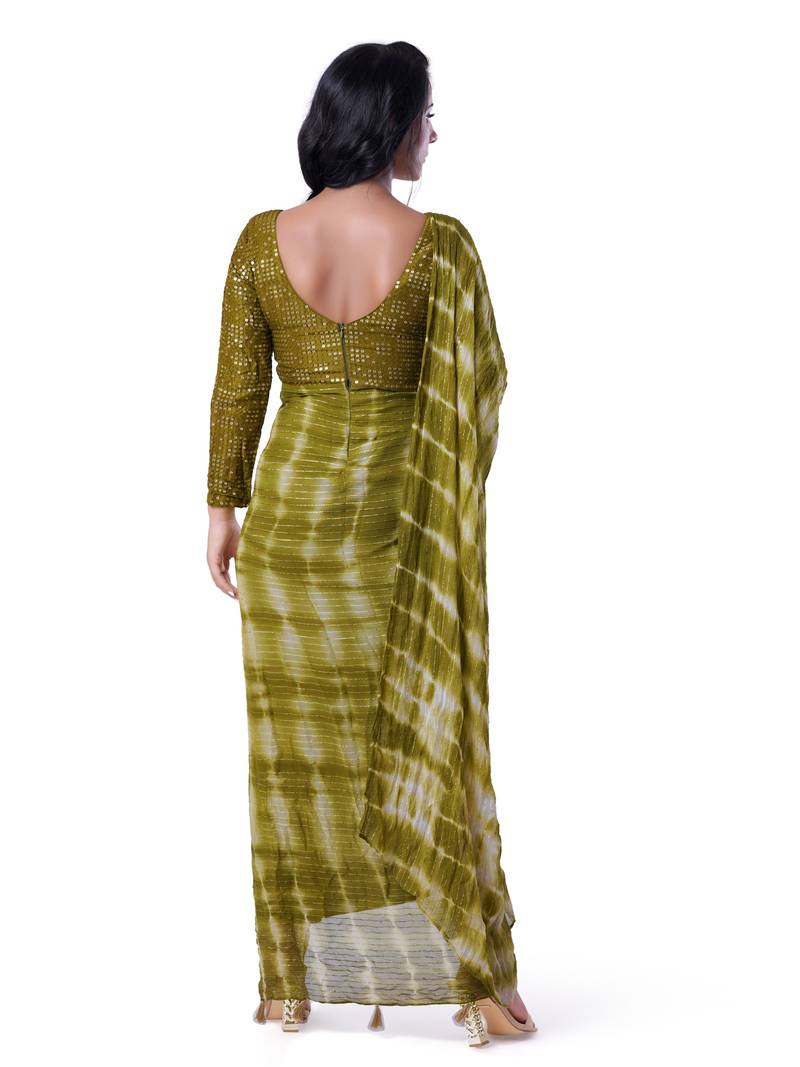 Trab Life Olive Green Half Saree Indo Western Style Gown