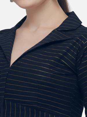 Printed Navy Blue Phantom Silk Blouse With Collared Neck  Bl 20058 Navyblue   4