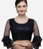 Embroidered NavyBlue Net Blouse With Round Neck  (BL 20061 NavyBlue)
