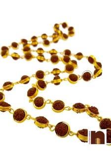 5 Mukhi Rudraksha Mala With Designer Gold Plated Chain (Small Beads) (1 Pc)