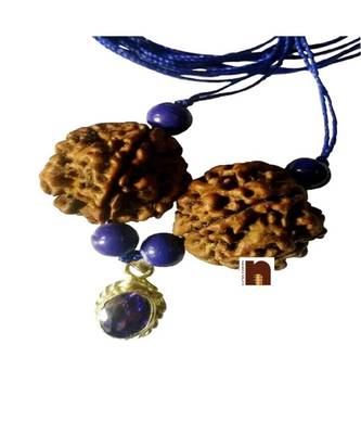 5 Mukhi Rudraksha Beads With Kaka Neeli Gemstone Pendant (1 Pc) 1