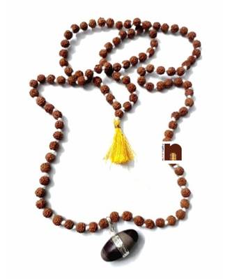 6 M.M.Rudraksha | Rudraksh Mala With Narmada | Narmadeshwar Shivling Pendant (1 Pc) 2