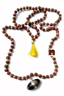 6 M.M.Rudraksha | Rudraksh Mala With Narmada | Narmadeshwar Shivling Pendant (1 Pc)