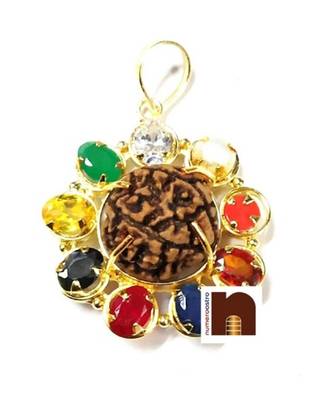 Navratna Pendant With 5 Mukhi Rudraksha For Navgraha Shanti (1 Pc) 2