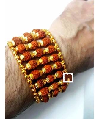 5 Mukhi Rudraksha Bracelet With Designer Gold Plated Caps (3 Lines) (1 Pc) 1