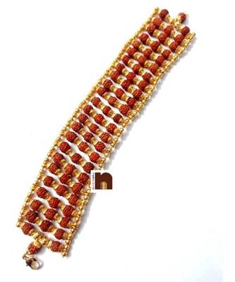 5 Mukhi Rudraksha Bracelet With Designer Gold Plated Caps (3 Lines) (1 Pc) 2