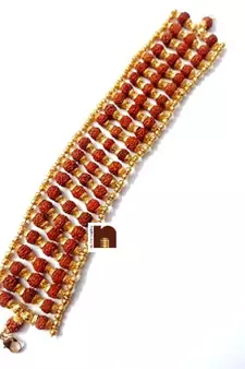 5 Mukhi Rudraksha Bracelet With Designer Gold Plated Caps (3 Lines) (1 Pc)