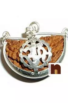 1 Mukhi Rudraksh | One Faced Rudraksha Om Pendant With Lab Certificate (White Metal Pendant) (1 Pc)