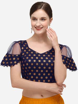 Jacquard Navy Blue Blouse With V Neck  (BL 20071 NavyBlue) 1