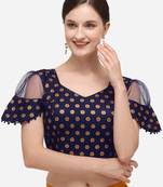 Jacquard Navy Blue Blouse With V Neck  (BL 20071 NavyBlue)