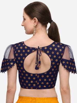 Jacquard Navy Blue Blouse With V Neck  (BL 20071 NavyBlue) 2