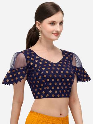 Jacquard Navy Blue Blouse With V Neck  (BL 20071 NavyBlue) 3