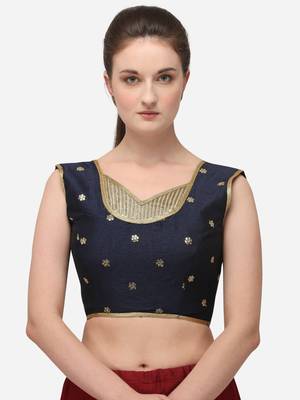Phantom Silk Work Navy Blue Blouse With V Neck  Bl 20083 Navyblue   1