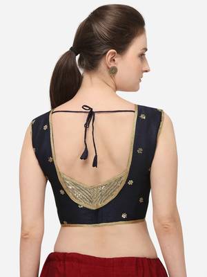 Phantom Silk Work Navy Blue Blouse With V Neck  Bl 20083 Navyblue   2