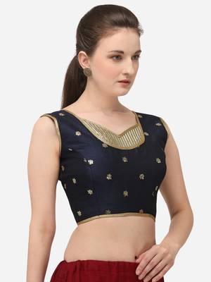 Phantom Silk Work Navy Blue Blouse With V Neck  Bl 20083 Navyblue   3