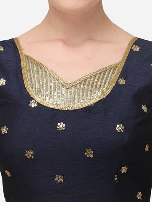 Phantom Silk Work Navy Blue Blouse With V Neck  Bl 20083 Navyblue   4