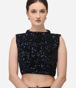 Navy Blue Velvet Blouse With Collar Neck  (BL 20084 NavyBlue)