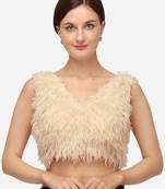 Silk Beige Fancy Blouse With V Neck Bl 20085 Beige  Freesize