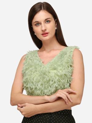 Silk Pista Fancy Blouse With V Neck Bl 20085 Pista  Freesize 1